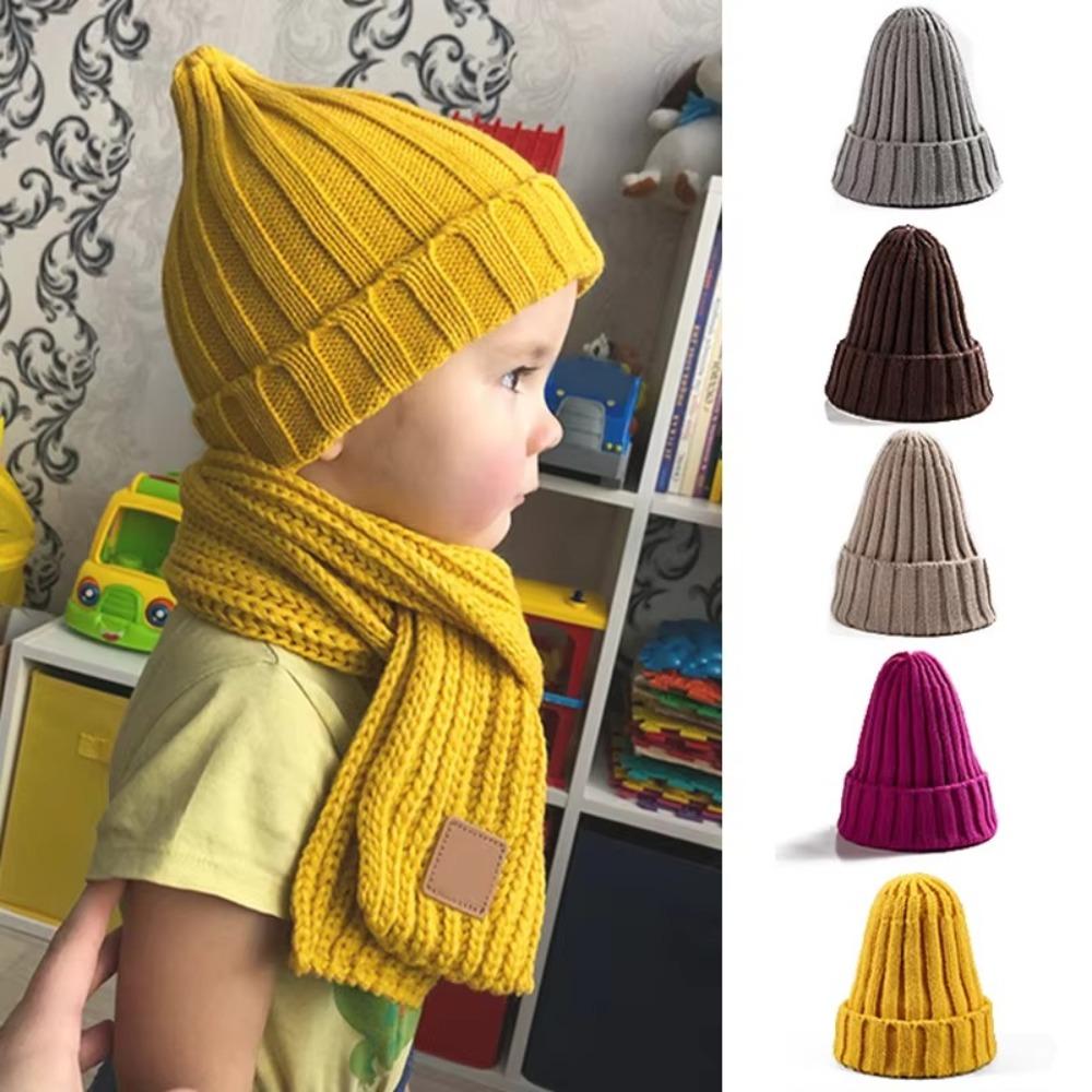 Solid Color Children's Knitted Hat Autumn Winter Girls Boys Cap New Crochet Baby Hat  Kids Beanie