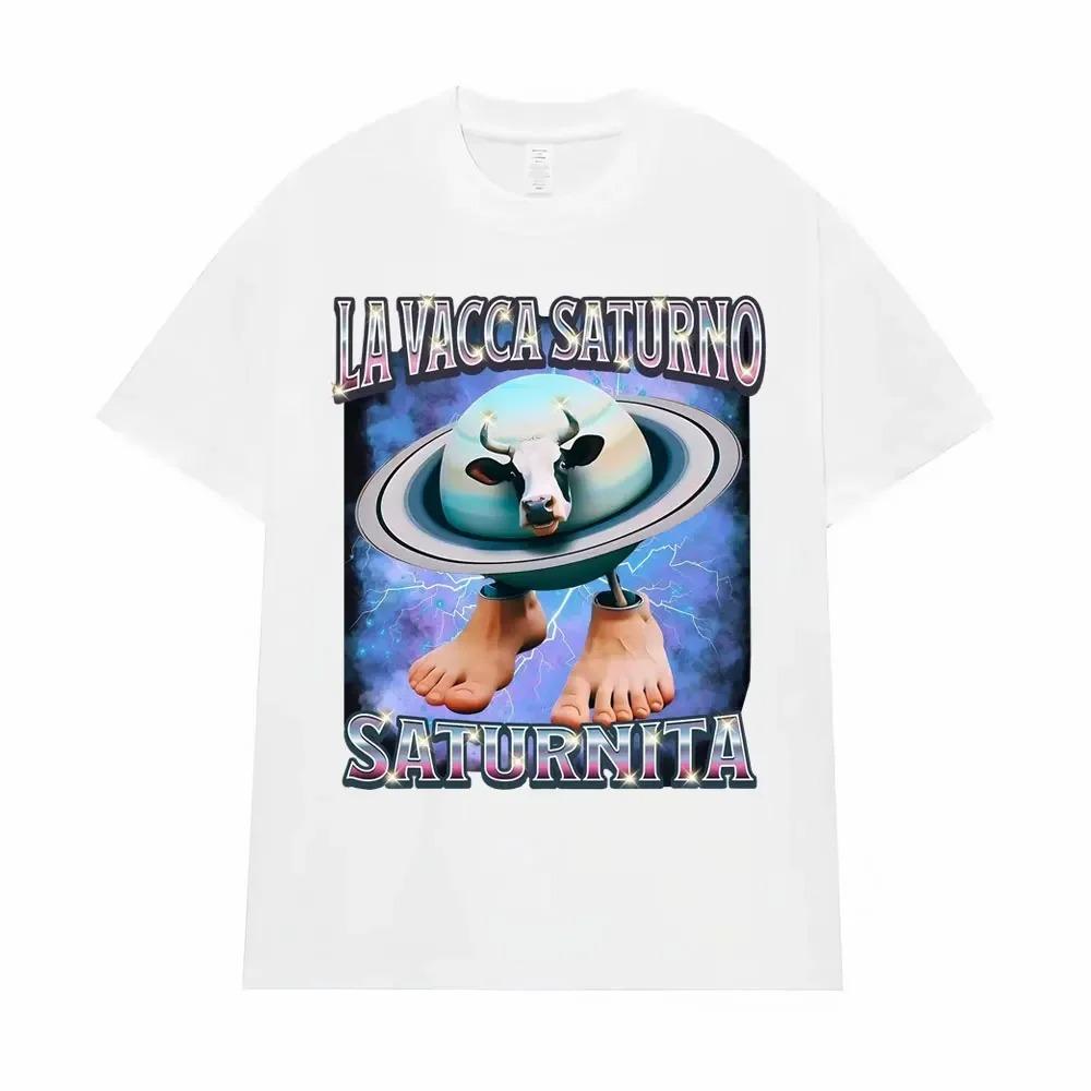 

La Vacca Saturno Saturnita Забавная корова мем футболки для мужчин женщин Харадзюку хип-хоп юмор футболка летние топы европейский размер свободная футболка XXXXXL белый