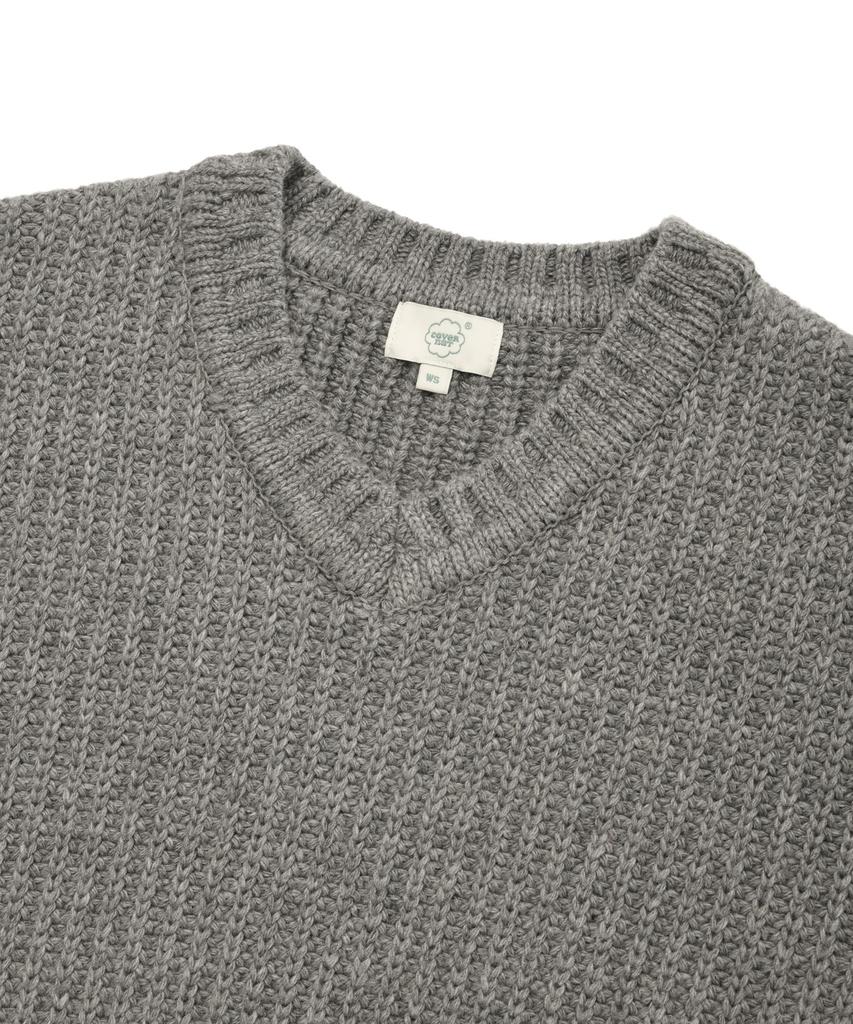 COVERNAT WOMAN Multi-Yarn V-Neck Knit Melange Gray