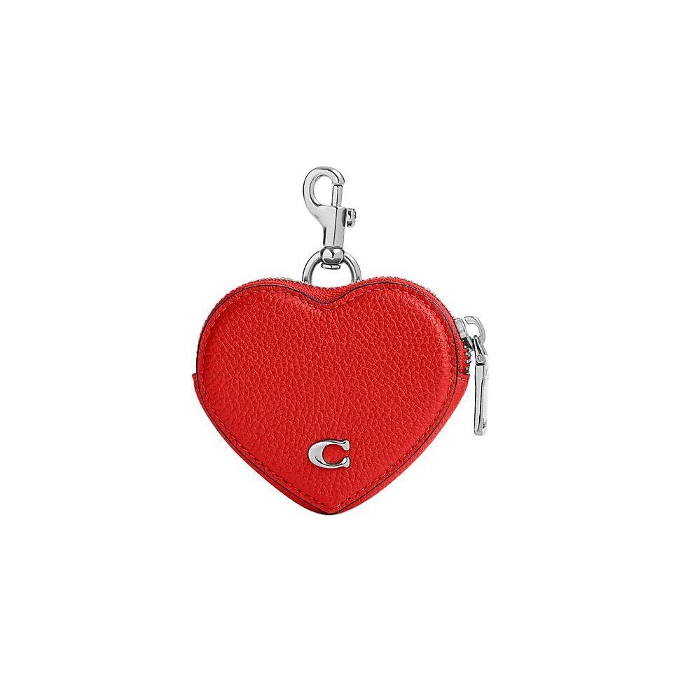 Coach CP406-PJ6 Sport Red Pebble Leather Heart Coin Purse Basic Set (Bag+Dust Bag)