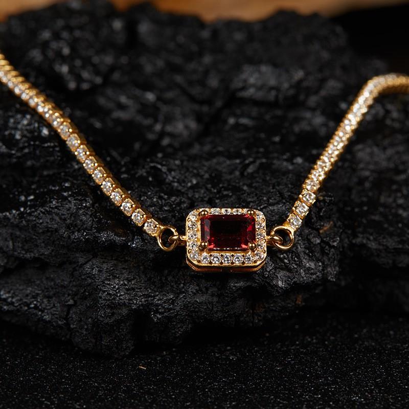 Natural Garnet Peridot Topaz Citrine Amethyst Gemstone Bracelet Women Geometric Style Handmade Jewelry Natural Garnet Bracelet - Gold