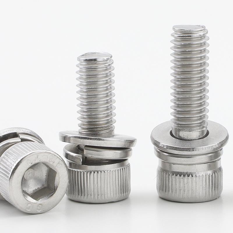 304 Stainless Steel Hex Socket Cap Screw Set with Flat and Spring Washers