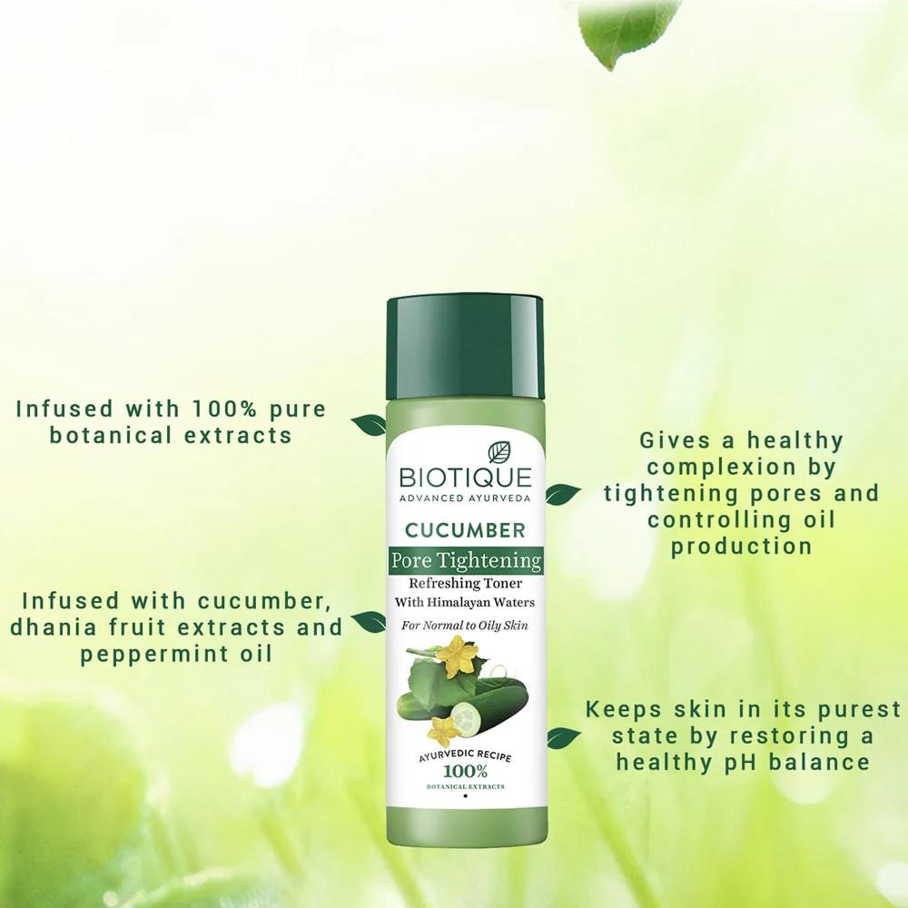 Biotique Cucumber Toner For Pore Tightening 120ml | Natural pH Balance | Oil Control | Botanical Extracts | Oily Skin Care