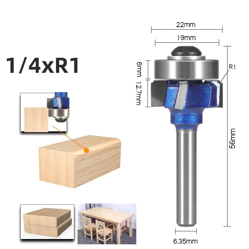 Allsome 6mm/6,35mm/8mm SchaftAbgerundeter Kantenfräser R1 R2 R3 Zierkanten Holzbearbeitung Fräser Klassischer Fräserbit für Holz