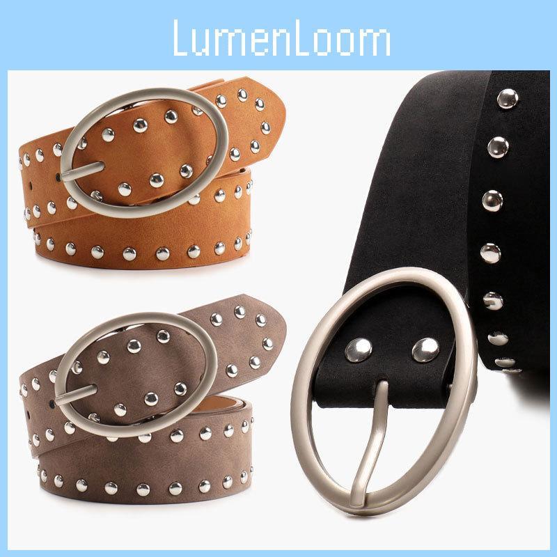 Streetwear Leather Women Rivets Belt With Alloy Metal Buckle For Use Daily