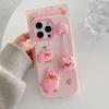For iPhone 16 Pro Max Silicone Case Cute 3D Cartoon Pig Pendant Shockproof Phone Back Cover