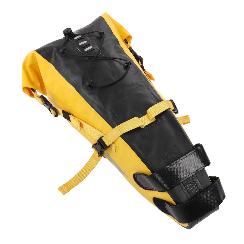 Bikepacking Bag 500D PVC Yellow and Black Waterproof 13L Non Slip Bike Saddle Bag for Long Ride