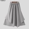 INCERUN Men Elastic Waist Irregular Pleated Gothic Skirt  Culottes