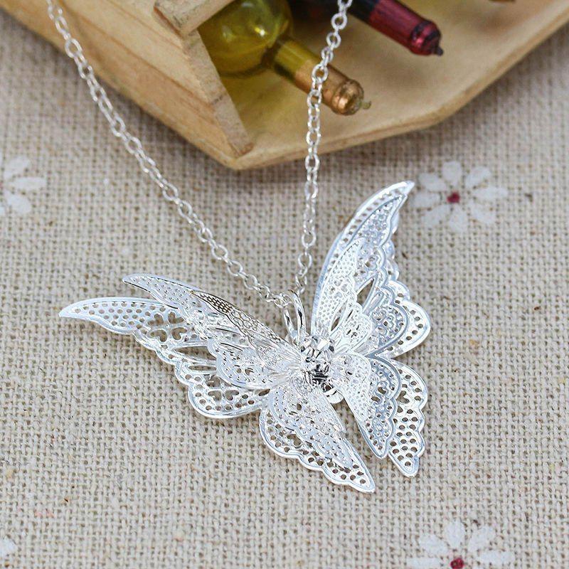 Elegant Silver-plated Hollow Butterfly Necklace With Sparkling Crystal Inlay