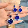 Simulation Royal Sapphire Pendant Bird'S Nest Fat Square Color Treasure Earrings Paraiba Ring Green Diamond Set Women