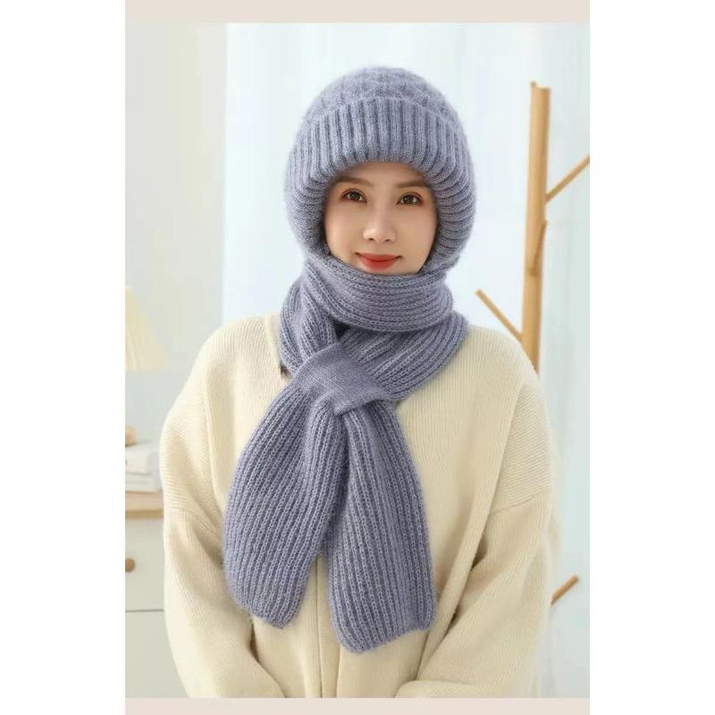 Autumn and Winter Squirrel Velvet Warm Women's Wool Hat Versatile Snow Hat Cold Winter Hat Scarf Integrated Knitted Hat