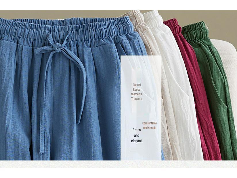 Southeast Asia Plus Size Casual Retro Cotton Linen High Waist Wide Leg Pants