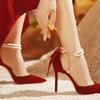Fashion New Women Pumps 2025 Thin Heel Hollow Sandals Pearl Butterfly Pointed Toe High Heels Women Luxury Elegant Wedding Shoes Bride