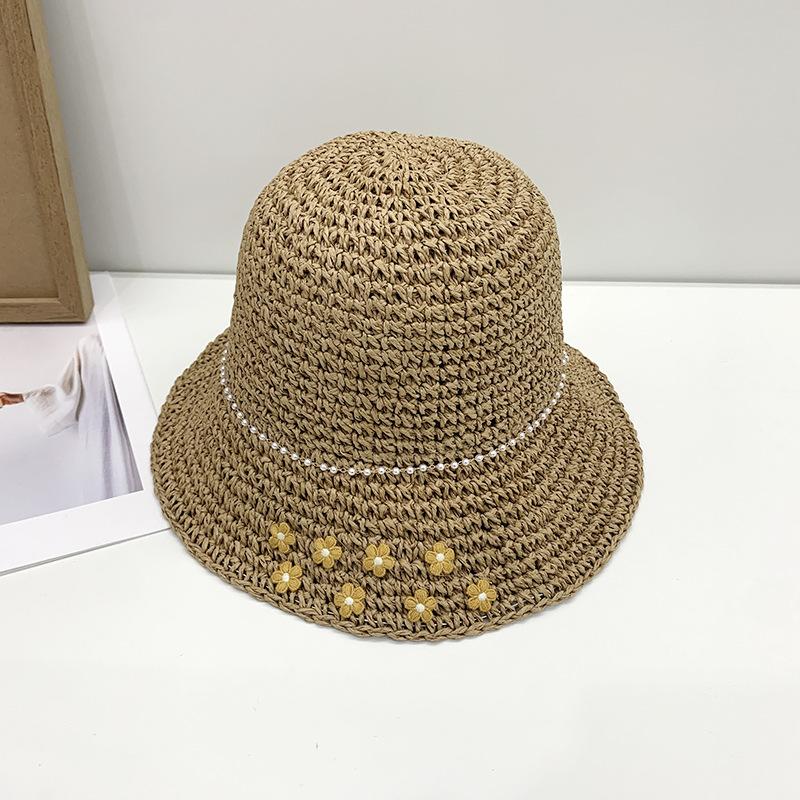 Women's Summer Hand Crochet Straw Hat Floral Design for Outings and Vacations Sun Protection Foldable Sunshade Sun Hat