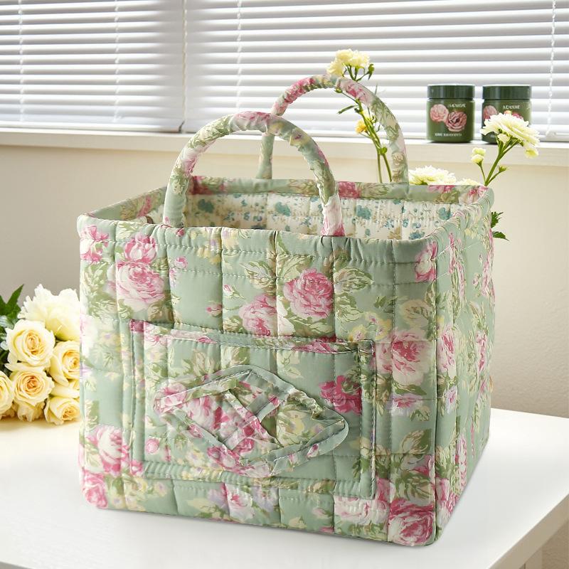 Korean Home Pastoral Fabric Storage Basket Clothing Sundries Storage Basket Floral with Handle Underwear Storage