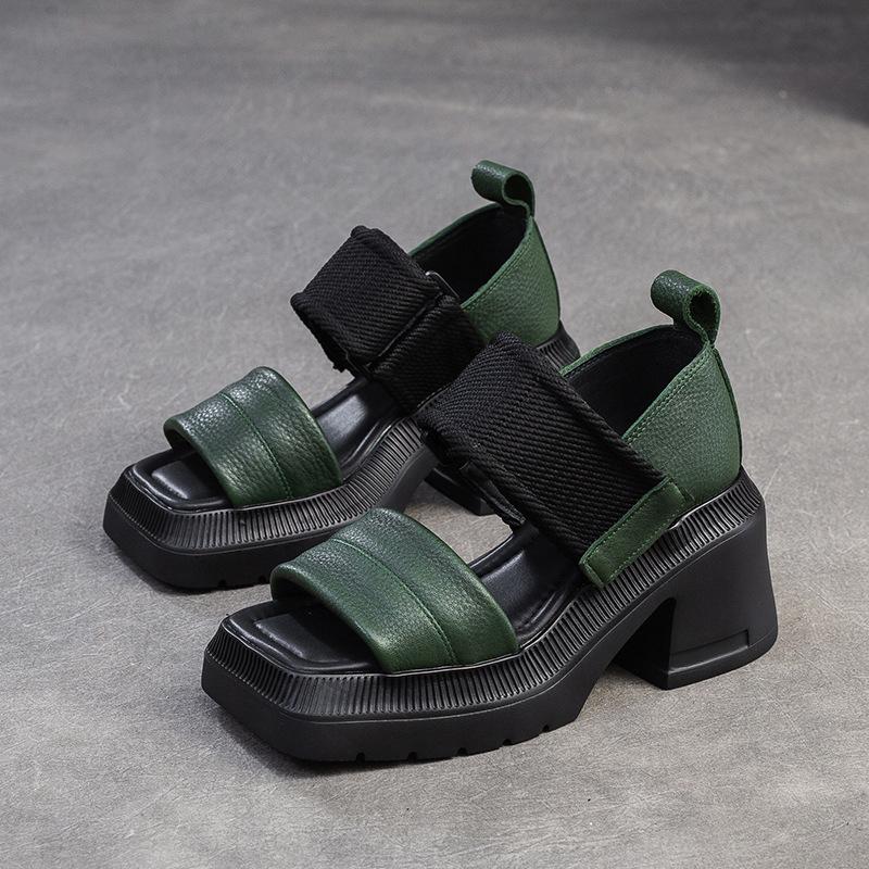 Fashion GKTINOO Retro Handmade Sandals 2025 Summer New Genuine Leather Splicing Embroidered Thick Sole Fashion Women's Shoes