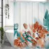 Blau Grün und Orange Floral Orchideenblatt Duschvorhang, Badezimmer Dekorativer Duschvorhang, Wasserdichter Duschvorhang mit Haken