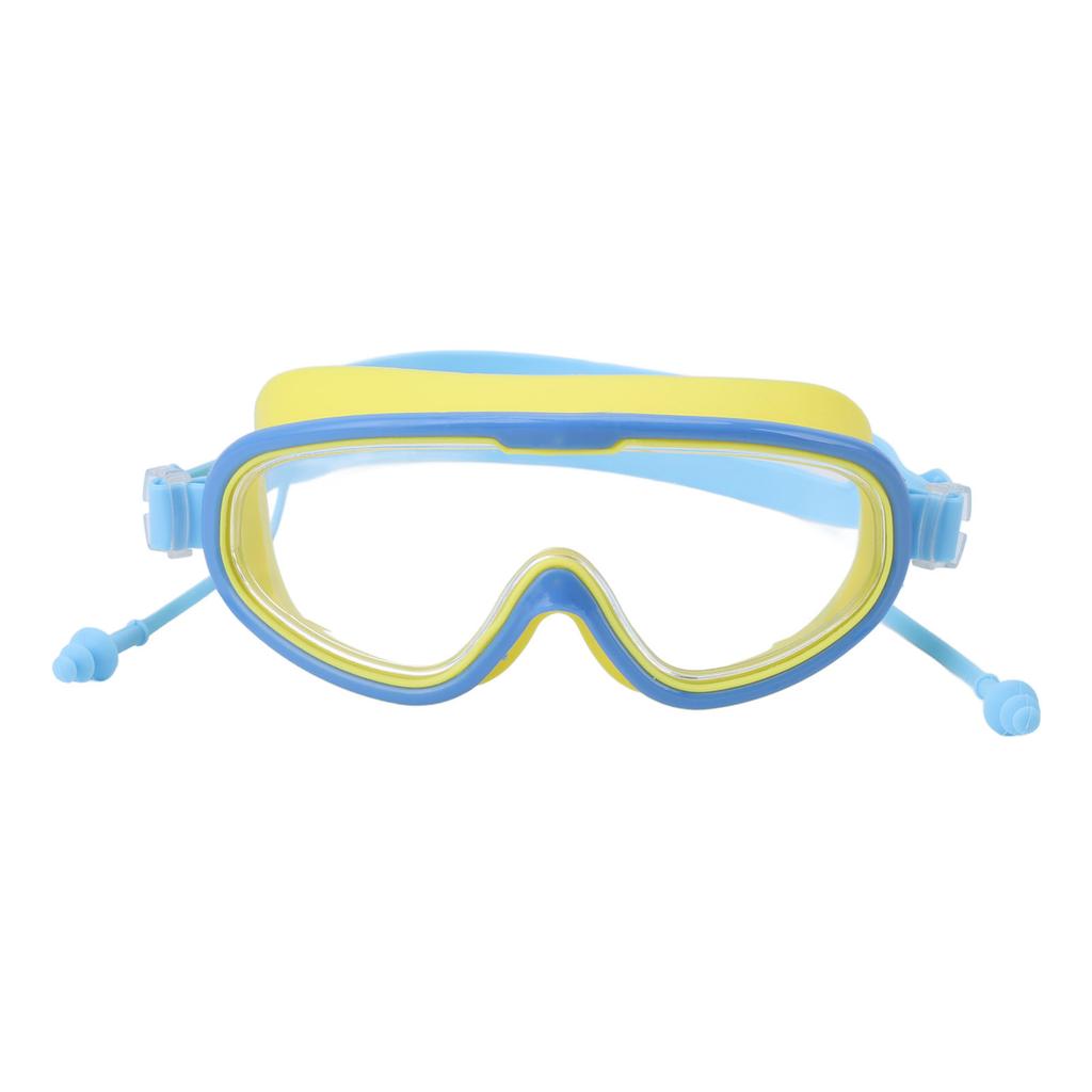 Kinder Schwimmbrille Großrahmen Wasserdicht Beschlagfrei HD Schwimmzubehör mit Nasenclip Gelb Blau
