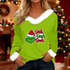 Women's T Shirt Tee Christmas Shirt Long Sleeve Party Christmas Print Fleece Collar V Neck Top