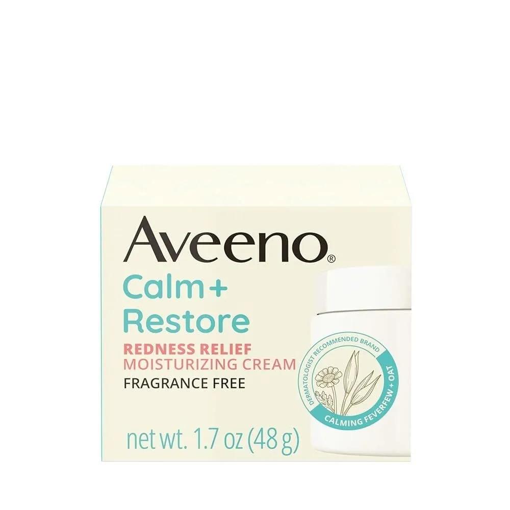 

Aveeno Calm + Restore Moisturizing Cream Daily Facial for Sensitive Skin Instantly Soothes and Calms Fragrance-Free Hypoallergenic 48.2g
