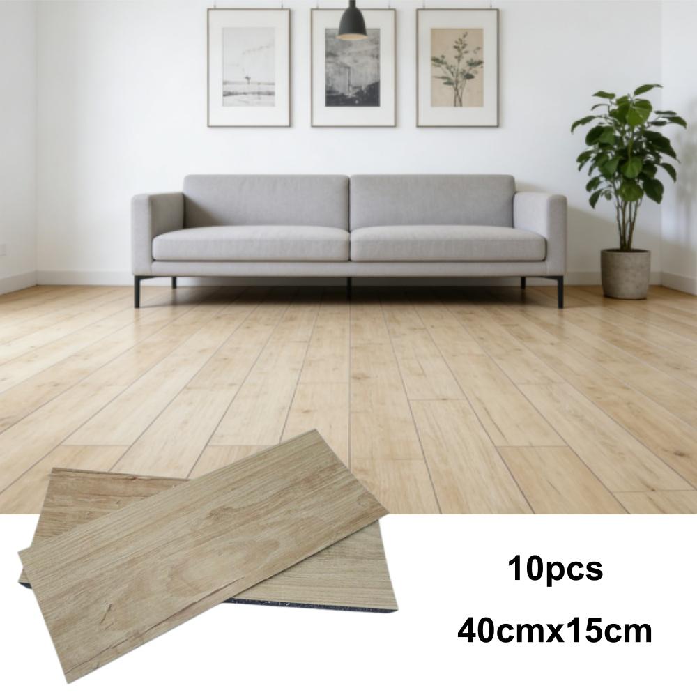 10 pcs 15x40cm wood grain PVC floor tiles, self-adhesive wear-resistant flooring, suitable for bedroom and home decoration