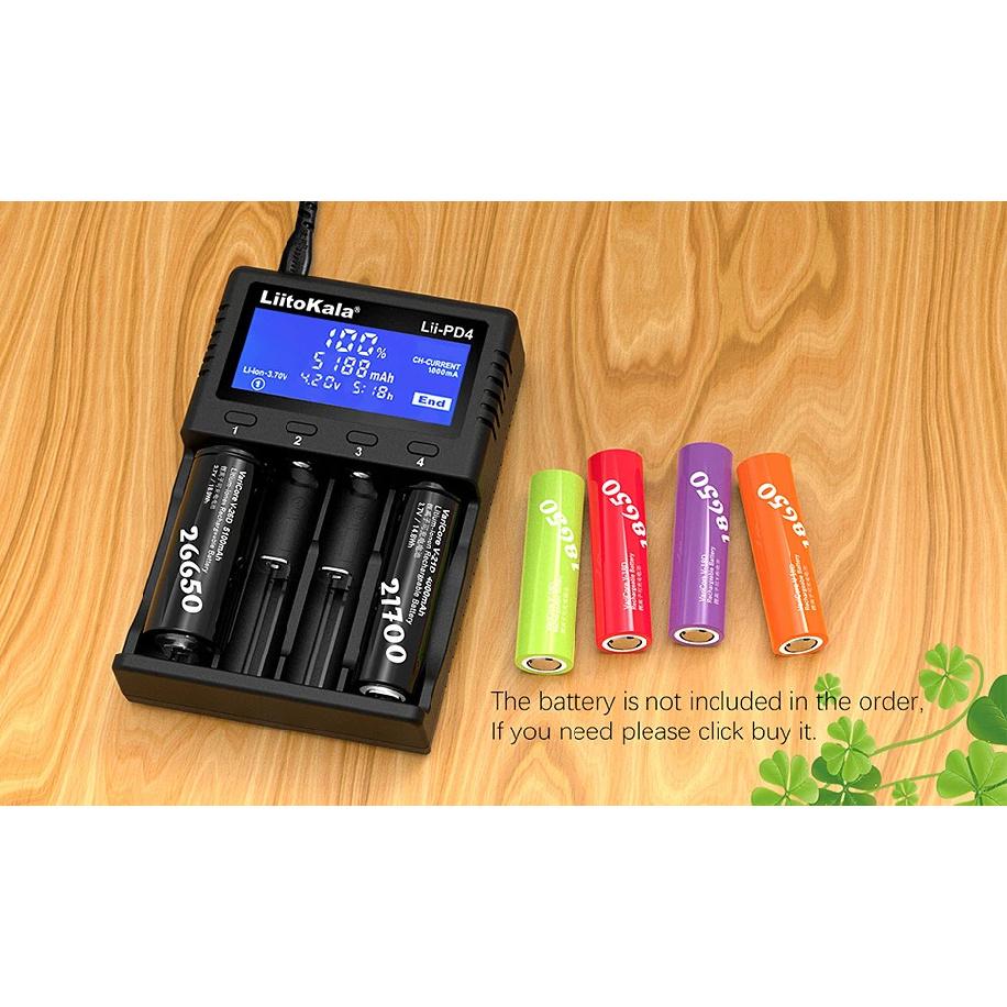 LiitoKala Lii-PD4 AC PD Charger LCD Fast Charging 4-Bay for LiFePO4 3.2V 21700/18650/AA/AAA Multi-Protection Auto-Detect