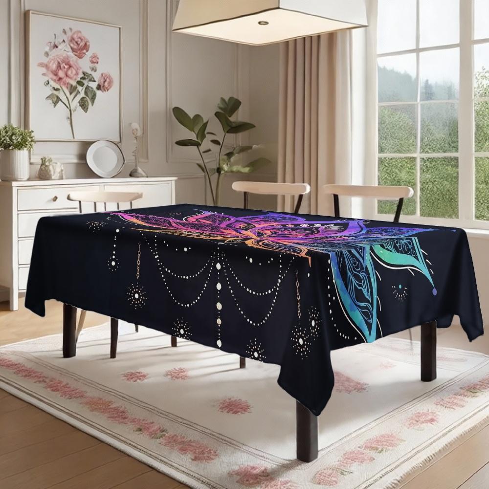 Boho Lotus Flower Rectangle Table Cloth for Table Decor Kitchen Dining Waterproof Reusable Tablecloth for Table Wedding Party