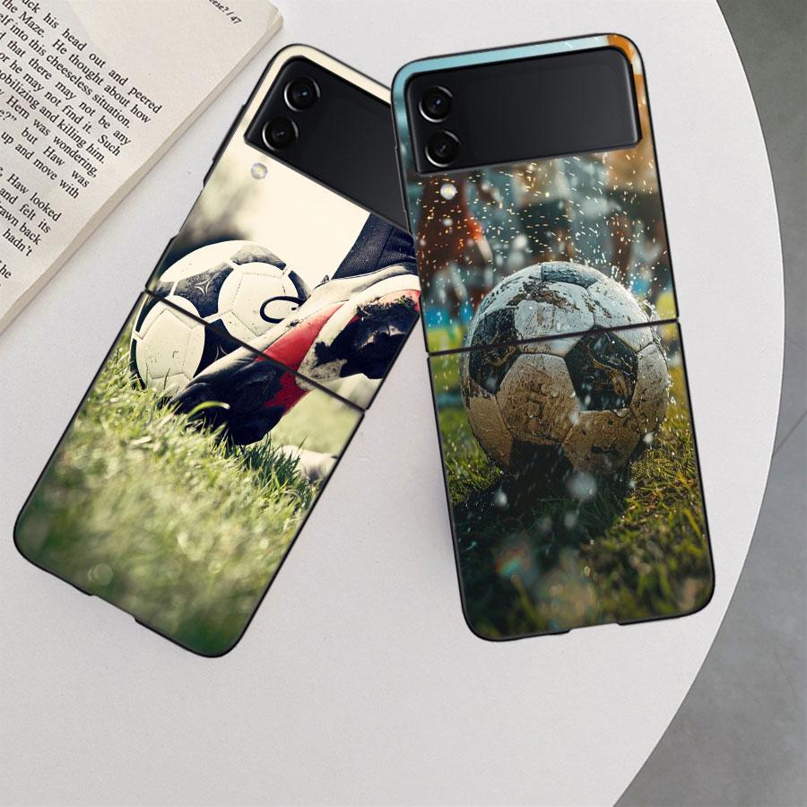 Football Field Phone Case For Samsung Z Flip 7 6 5G Galaxy Z Flip 5 4 3 Black Hard Cell Cover Luxury PC Shell Coque