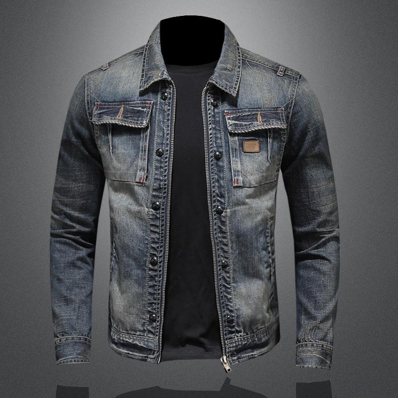 

2026 Trendy Distressed Retro Denim Jacket for Young Men 2XL