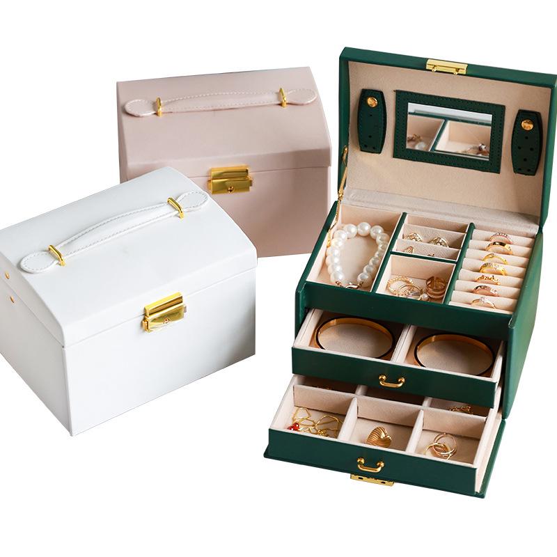 High-Capacity Multi-Layer Jewelry Organizer Box with Lock & Mirror