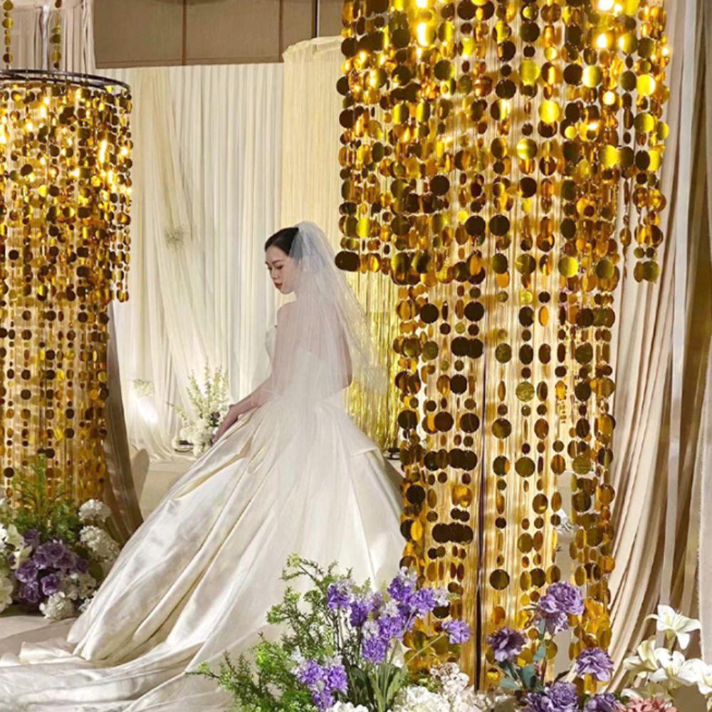 10PCS 1 Meter Sequins Hanging Foil Curtains Gold Silver PVC Sequin Bead Strings Flash Curtains Glitter Bead