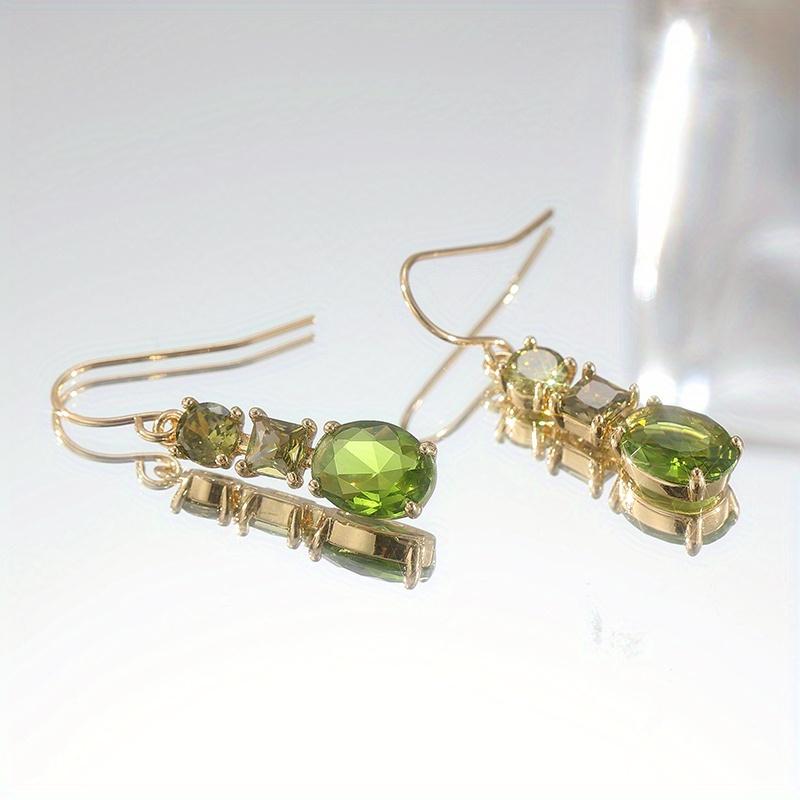 Paar Elegante Grüne Retro Geometrische Hängeohrringe mit Synthetischem Zirkonia, Vergoldet, Perfekt für Damen-Feiertagspartys