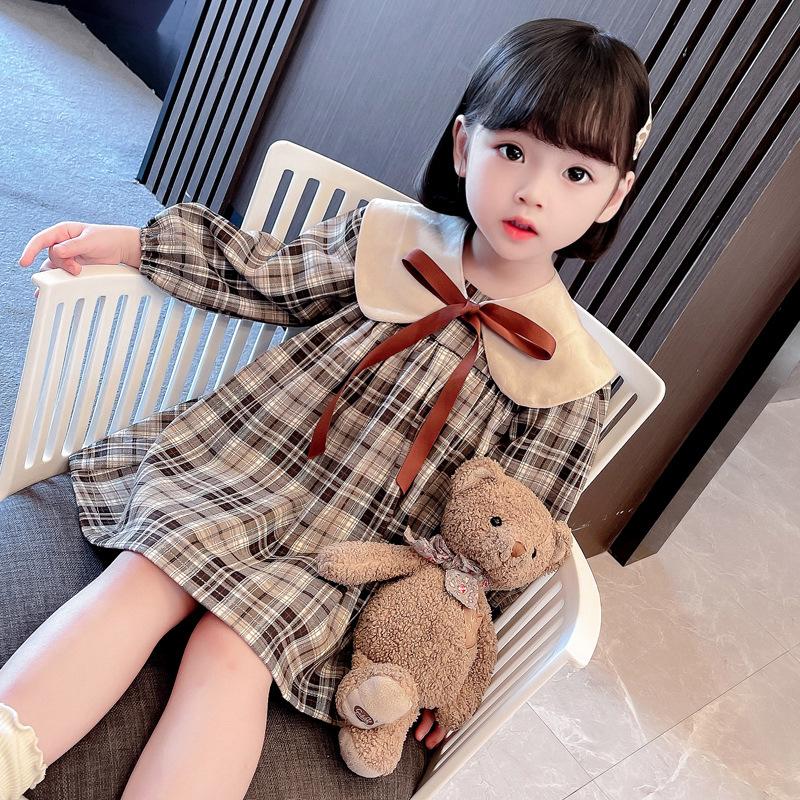 Girls Plaid Dress Spring Children Long Sleeve Fashion Princess Doll Collar Dresses for Baby Girl