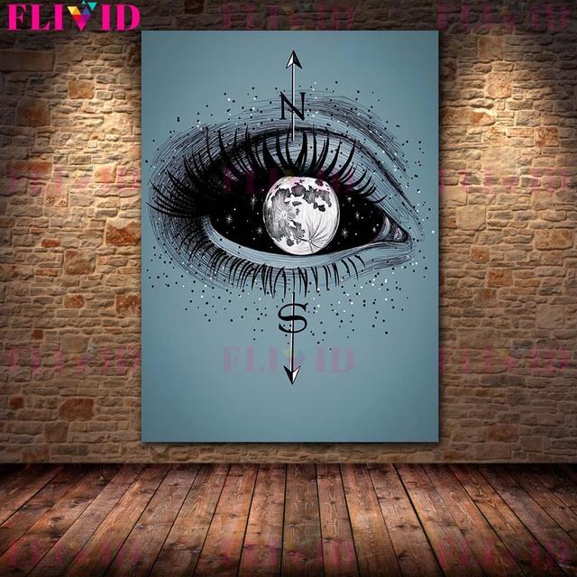 Star In the Eyes of Witches "Vintage Wall Art Oil Painting Moon Wizardry Worship and Crystal Art Poster