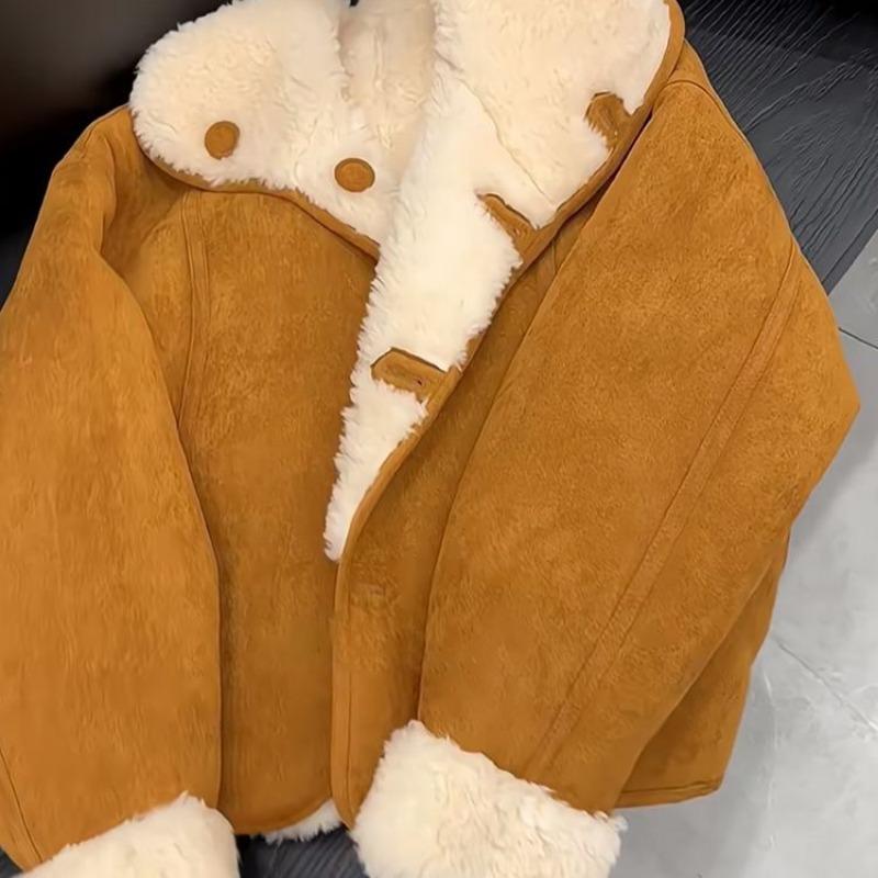 

Retro high-end lamb wool coat for women s autumn and winter fleece thickened wear fashion temperament top tide XL suggestion [115-125] catties коричневый