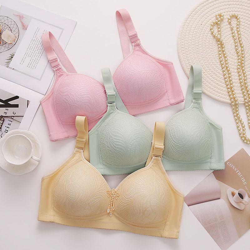 Plus Size Lace Wireless Push-Up Bra: Breathable, Comfortable Support for Mid-Aged Women