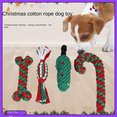 1 Stück Weihnachtsdesign Zahnreinigung Geflochtenes Seil Knoten Haustierspielzeug, Hund Kauartikel Langlebiges Spielzeug für Katze und Hund Zahnreinigung Zubehör Spielzeug