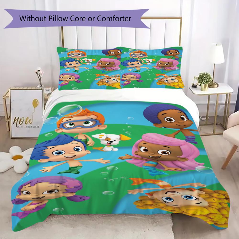 Bubble Guppies Inspired Pattern Bedding,Quilt Set Quilt Cover Pillowcase Home Birthday Gift (1*duvet Cover+2*pillowcase,without core)XSJT0917276