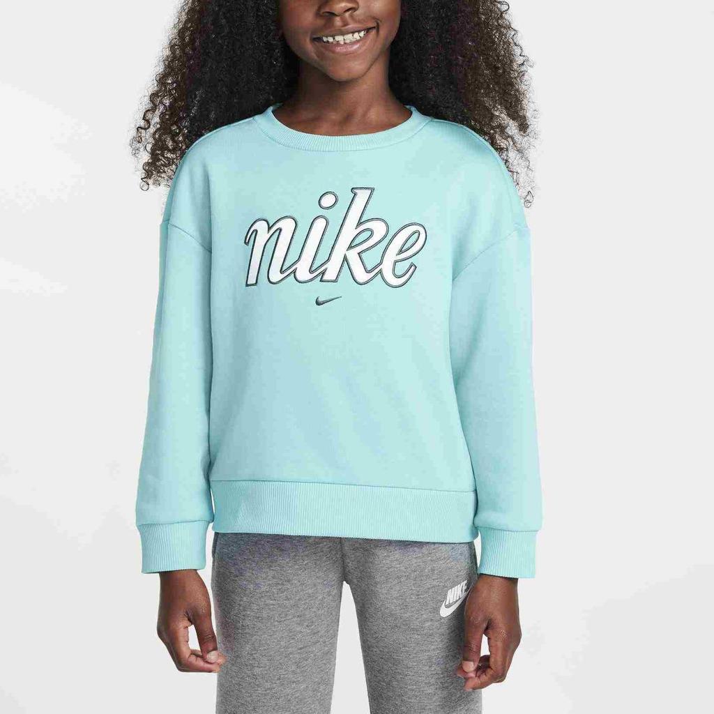 Nike Sweatshirt Pattern Print Soft Comfortable Drop Shoulder Long Sleeve Frost Green Kids Tops HQ7909-328