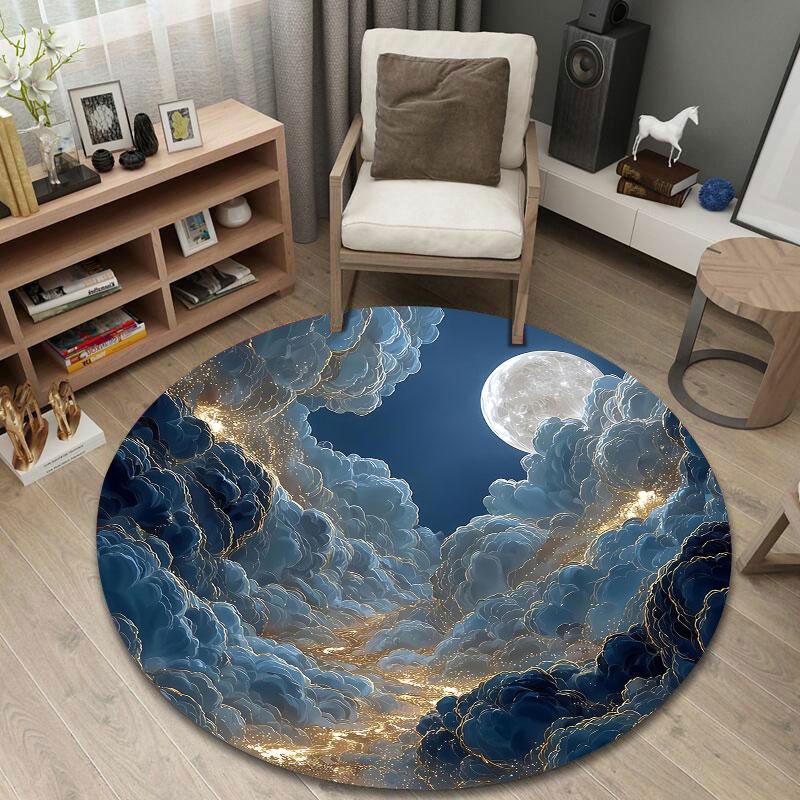 Elegant Round Cat Multicolor Carpet, Non-Slip Floor Mat for Living Room