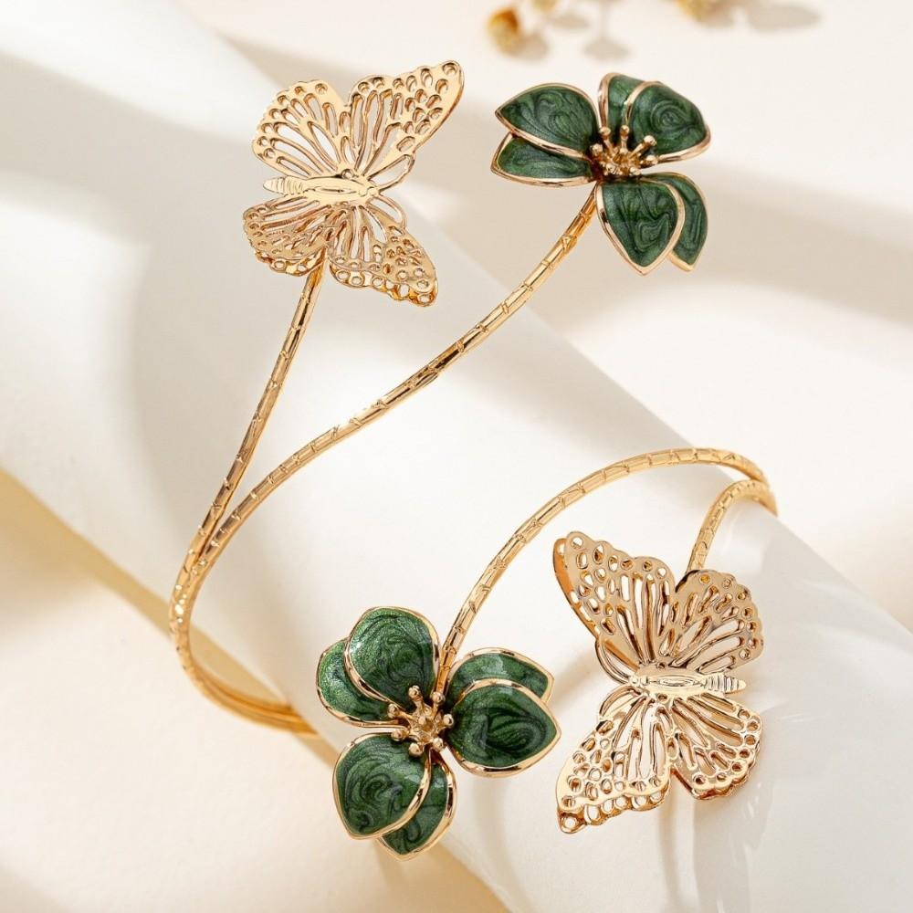 Metal Floral Open Cuff Armlet White Flower Cuff Arm Ring Vintage Butterfly Flower Arm Cuff  Gifts
