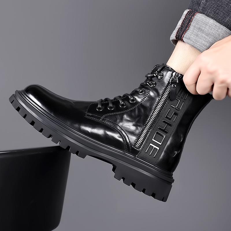 2023 Autumn Men's Black High-Top Martin Boots: Versatile British Style Casual Short Workwear