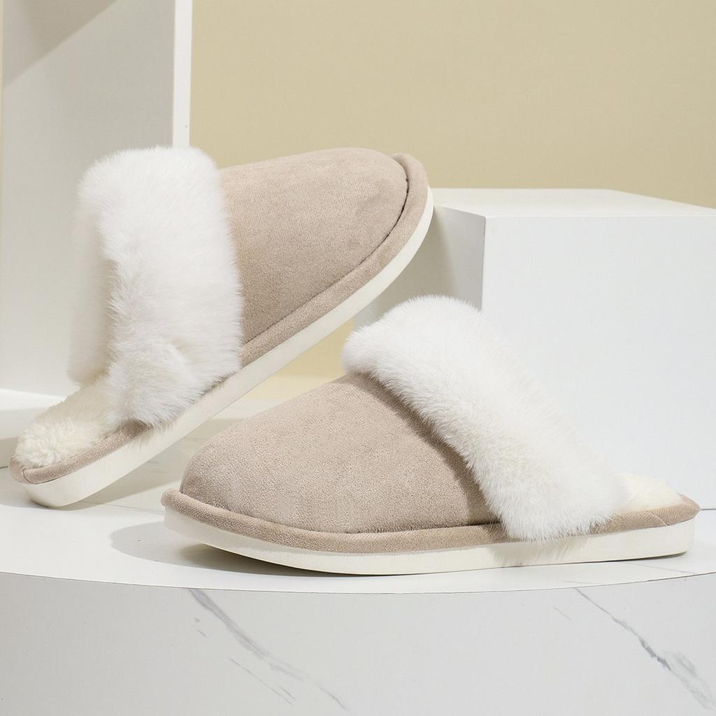 Autumn and Winter Fur Slippers for Home Use, Anti Slip and Warm Men's Slippers, Women's Slippers with Plush Soft Bottom and Warm Cotton Slippers