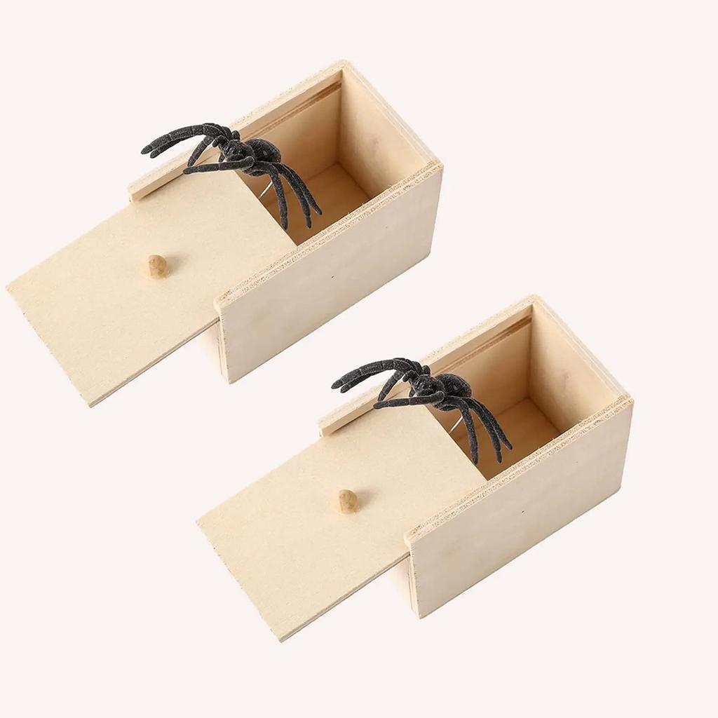 1/2 Stück - Lustige Spinnen-Erschreckbox - Hölzernes Streichspielzeug für Büro & Freunde - Urkomisches Trick-Gadget für Witze & Gags