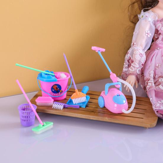 9Pcs/Set Pretend Play Broom Vacuum Cleaner Cleaning Kit Toy Dollh-ouse Accessory