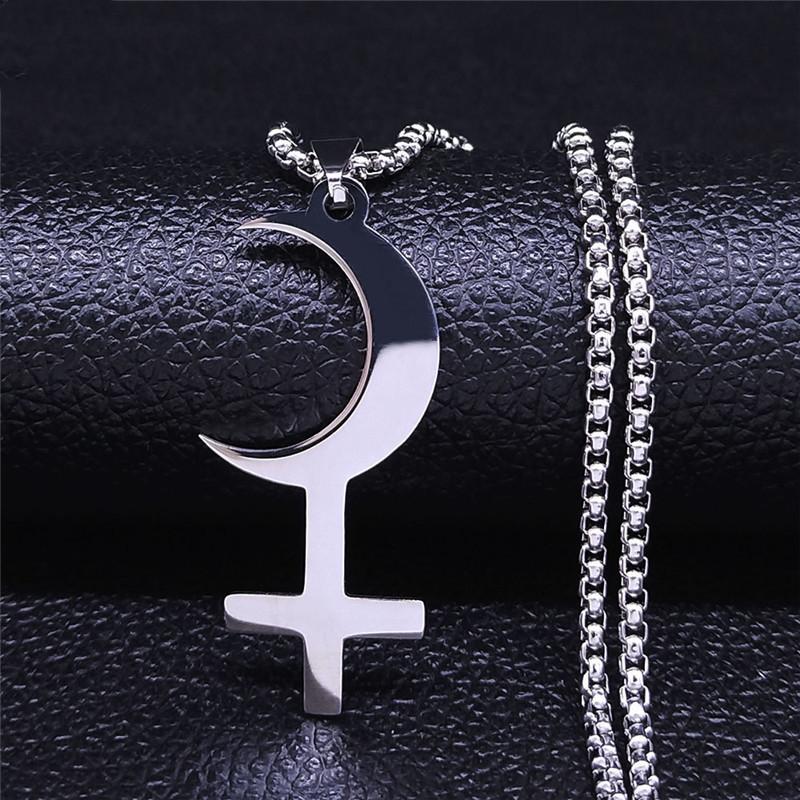 

Lilith Goddess Greek Mythology Moon Necklace for Women Men Stainless Steel Witch Astrologie Symbol Chain Jewelry colar N3775S02