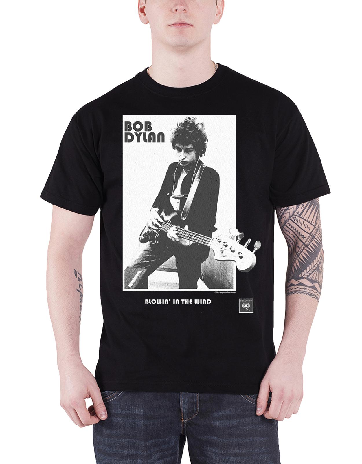 Bob Dylan T Shirt Blowing in the Wind Contrast Band Logo Official Mens New Black XL