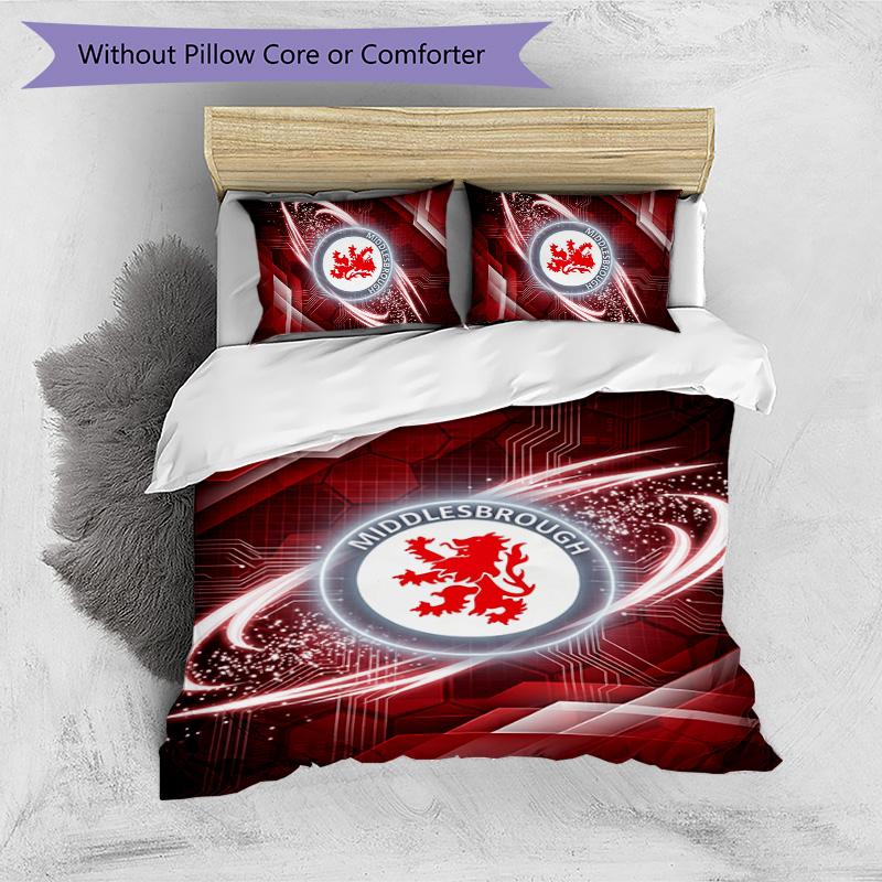 Middlesbrough Football Printed 3 Pieces Bedding Set, Comfortable Skin Friendly Bedroom Duvet Cover Set