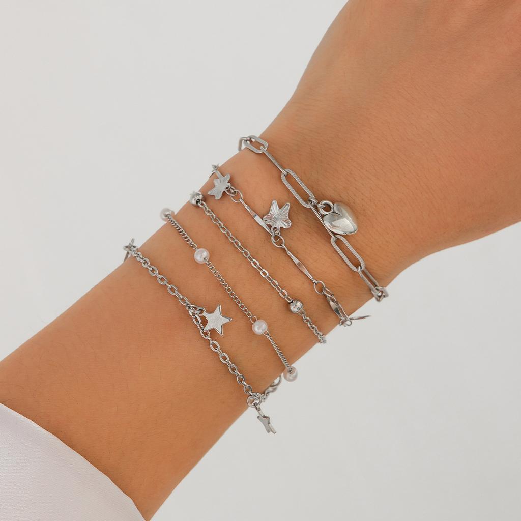 Hip-Hop Imitation Pearl Beaded Portrait Pendant Bracelet, Personalized Stacking Of Love Star Hand Jewelry