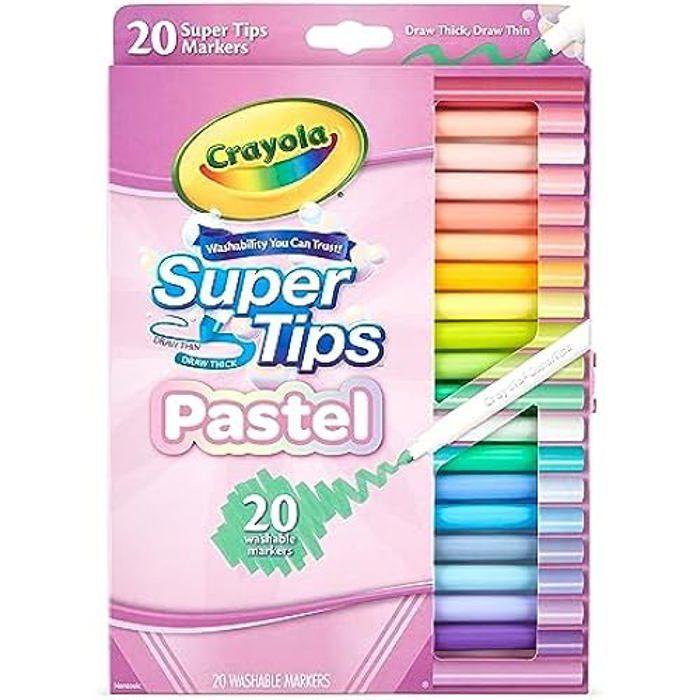 Feutres Lavables - CRAYOLA - Pastel Super Tips - Pointe Conique Double Trait - Pack De 20 Pièces